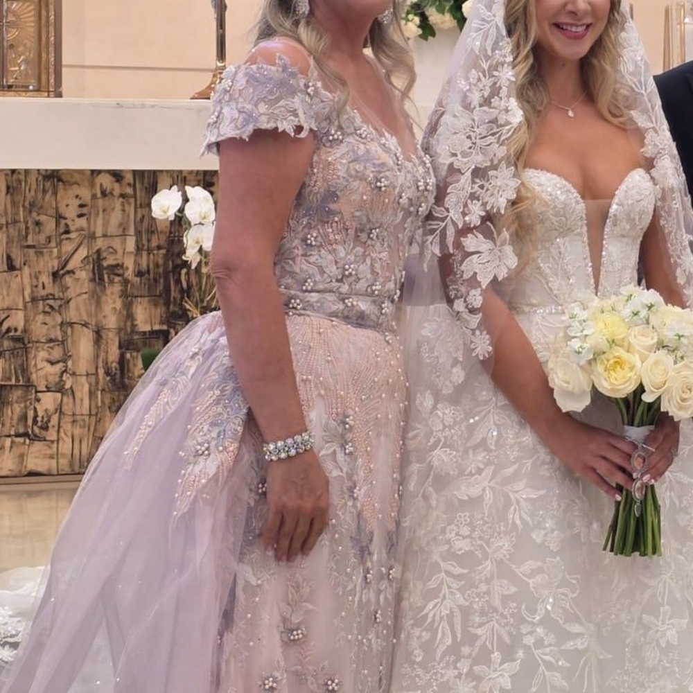 MNM Couture Elegant Pale Pink and Grey Gown